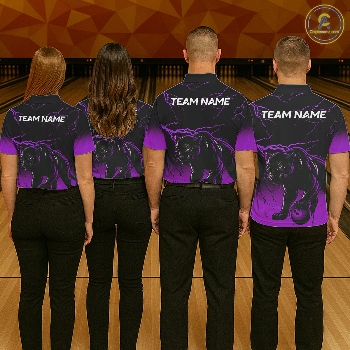 Black And Purple Thunder Lightning Panther Bowling Team Shirts For Men Custom Bowling League Jersey TDM7402