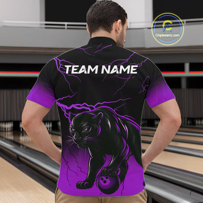 Black And Purple Thunder Lightning Panther Bowling Team Shirts For Men Custom Bowling League Jersey TDM7402
