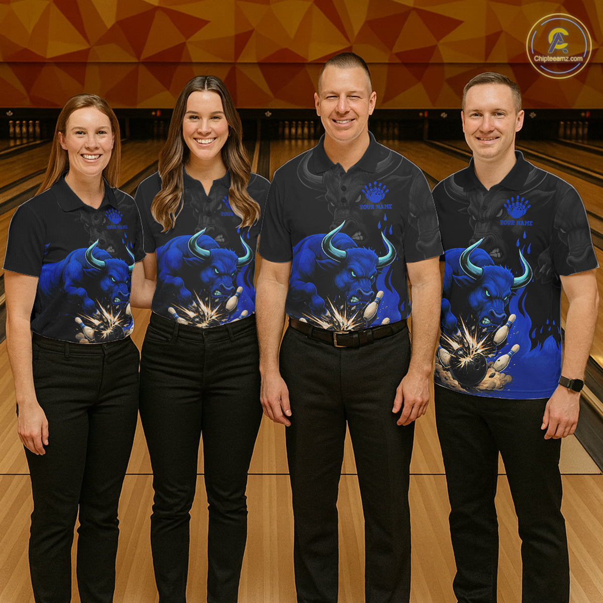Black And Blue Funny Bull Bowling Shirt For Men Custom Bowling Team Jersey Polo & Quarter Zip TDM7405