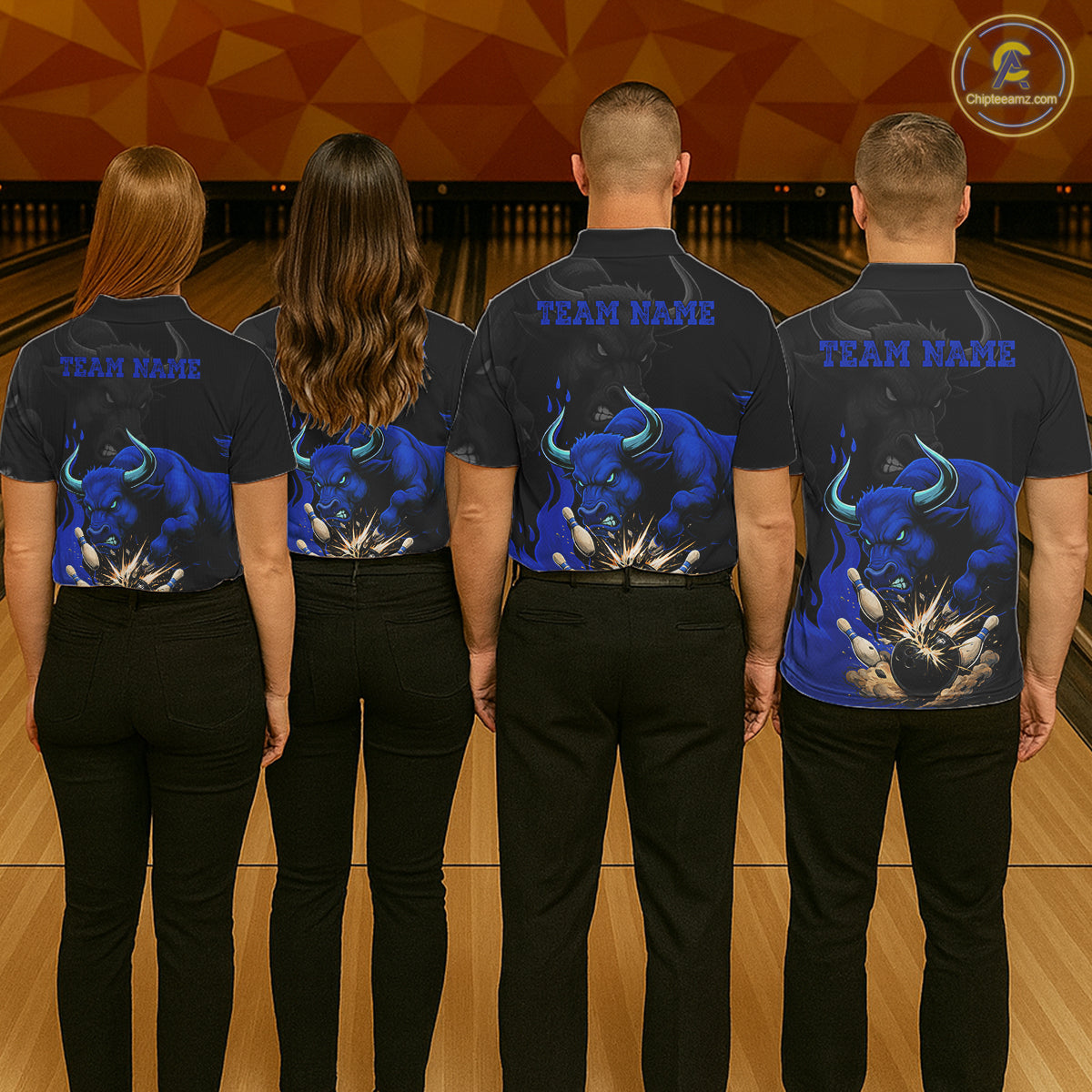 Black And Blue Funny Bull Bowling Shirt For Men Custom Bowling Team Jersey Polo & Quarter Zip TDM7405