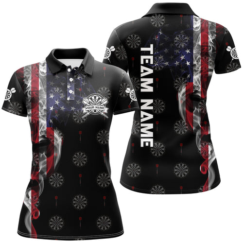 Smoke American Flag Darts Polo, Quarter-Zip Shirt Custom Patriotic Dart Shirts For Women Dart Jerseys TDM2634