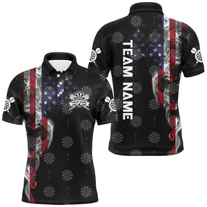 Smoke American Flag Darts Polo, Quarter-Zip Shirt Custom Patriotic Dart Shirts For Men Dart Jerseys TDM2634