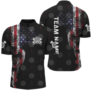 Smoke American Flag Darts Polo, Quarter-Zip Shirt Custom Patriotic Dart Shirts For Men Dart Jerseys TDM2634