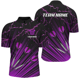 Purple Dart Arrow Lightning Custom Darts Polo, Quarter-Zip Shirts For Men, Darts Jerseys Uniform TDM2637