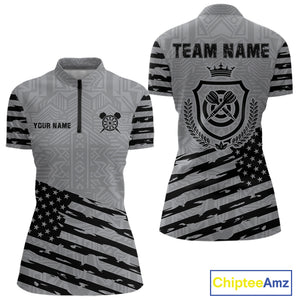 Personalized Grey US Flag Darts Shirt For Women Custom Darts Jersey, Darts Tournament Team Shirts TDM4905