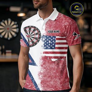 Personalized Grunge American Flag Men's Dart Shirts Custom Patriotic Darts Team Jersey |White TDM4906