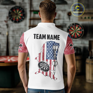 Personalized Grunge American Flag Men's Dart Shirts Custom Patriotic Darts Team Jersey |White TDM4906