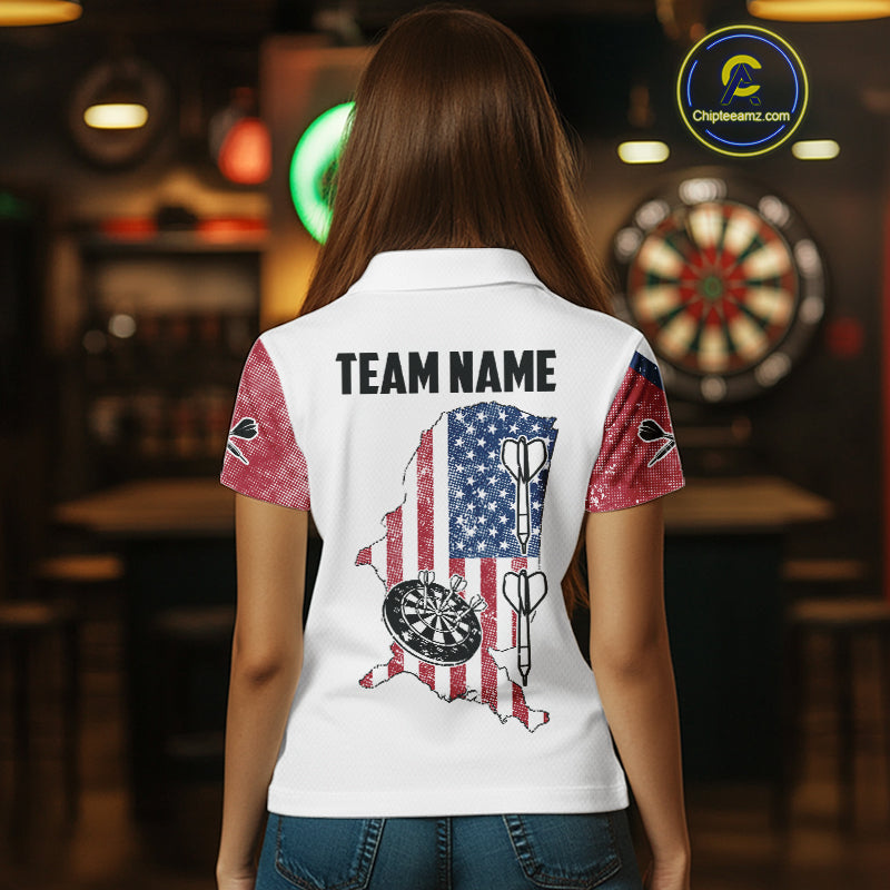 Personalized Grunge American Flag Women's Dart Shirts Custom Patriotic Darts Team Jersey |White TDM4906