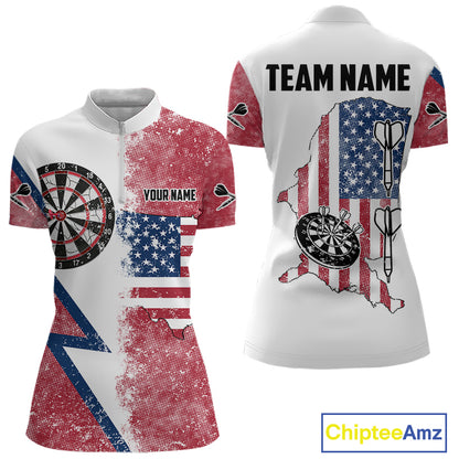 Personalized Grunge American Flag Women's Dart Shirts Custom Patriotic Darts Team Jersey |White TDM4906