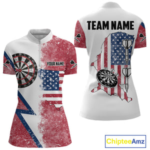 Personalized Grunge American Flag Women's Dart Shirts Custom Patriotic Darts Team Jersey |White TDM4906