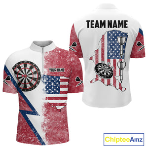 Personalized Grunge American Flag Men's Dart Shirts Custom Patriotic Darts Team Jersey |White TDM4906