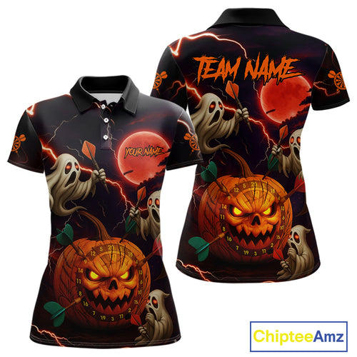 Funny Ghostly Pumpkin Dartboard Halloween Darts Shirt For Women Custom Darts Jersey, Best Darts Gift TDM4910