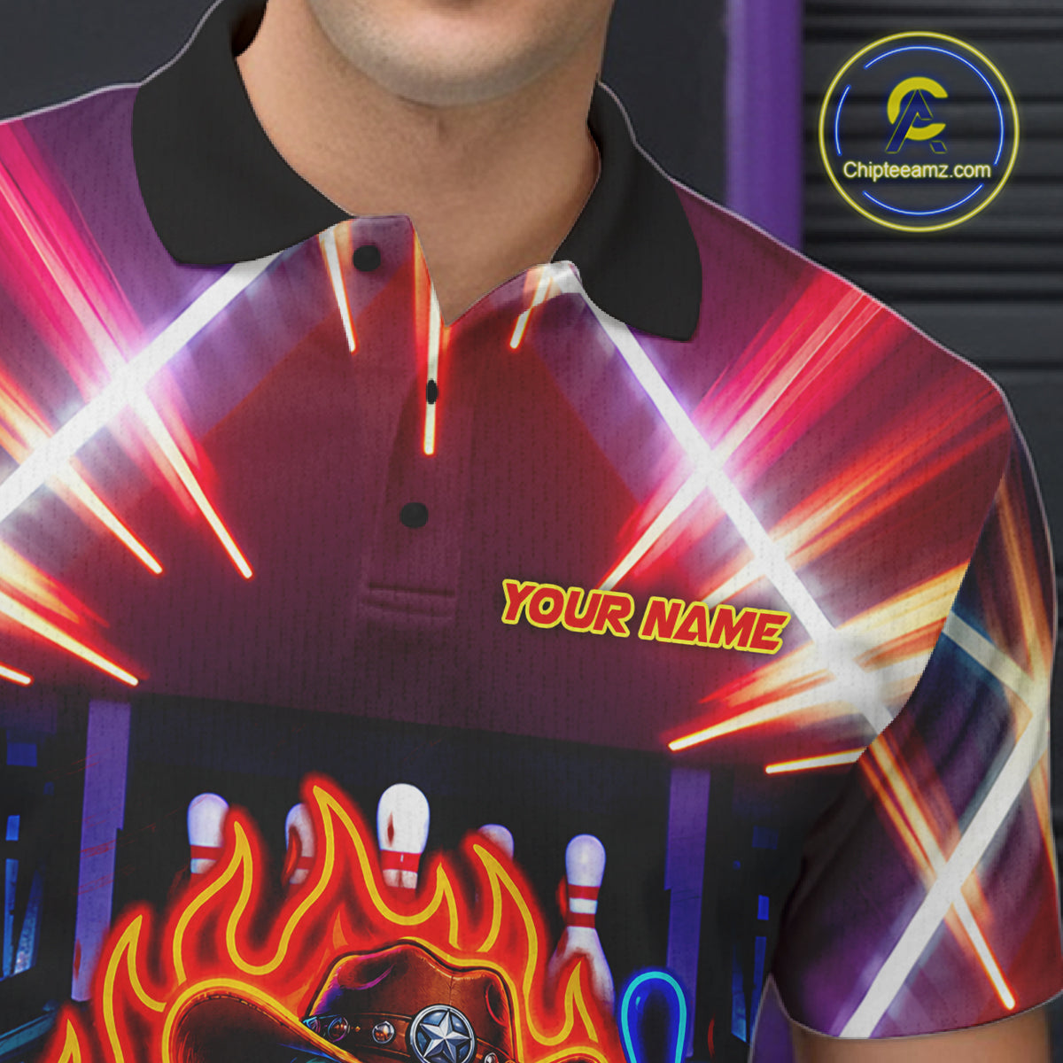 Funny Neon Flame Cowboy Frog Bowling Shirts For Men Custom Bowling League Bowling Team Jersey TDM7726
