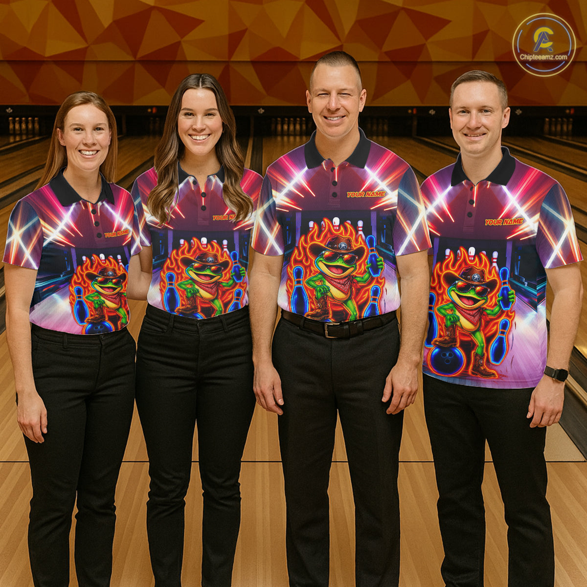 Funny Neon Flame Cowboy Frog Bowling Shirts For Women Custom Bowling League Bowling Team Jersey TDM7726