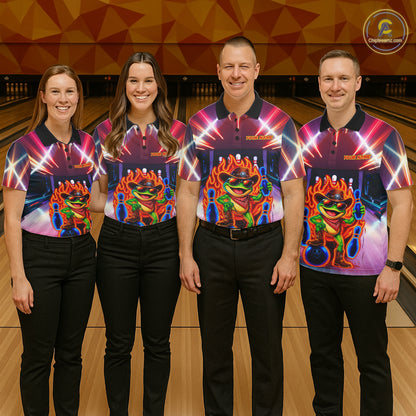 Funny Neon Flame Cowboy Frog Bowling Shirts For Women Custom Bowling League Bowling Team Jersey TDM7726