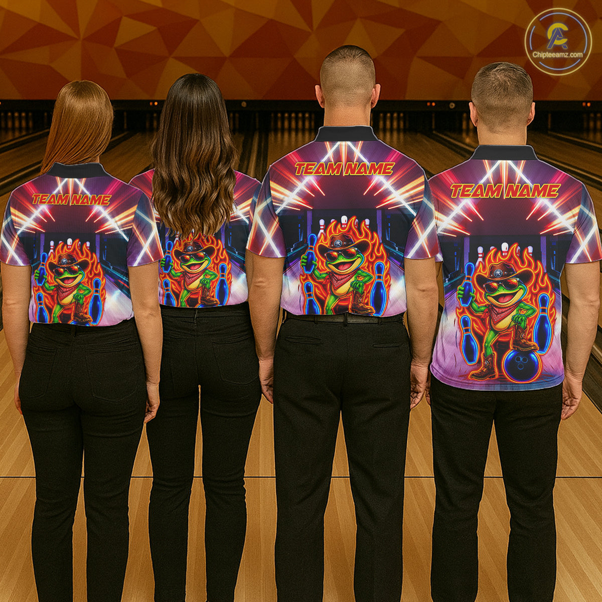 Funny Neon Flame Cowboy Frog Bowling Shirts For Women Custom Bowling League Bowling Team Jersey TDM7726