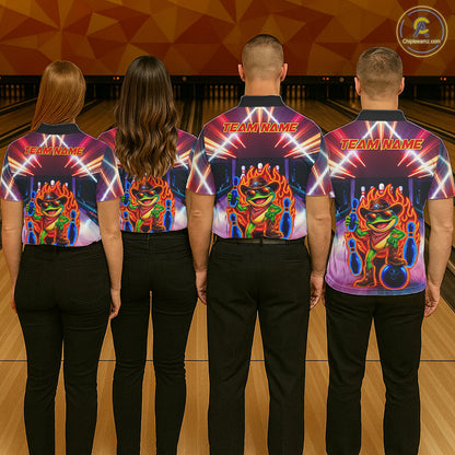 Funny Neon Flame Cowboy Frog Bowling Shirts For Women Custom Bowling League Bowling Team Jersey TDM7726