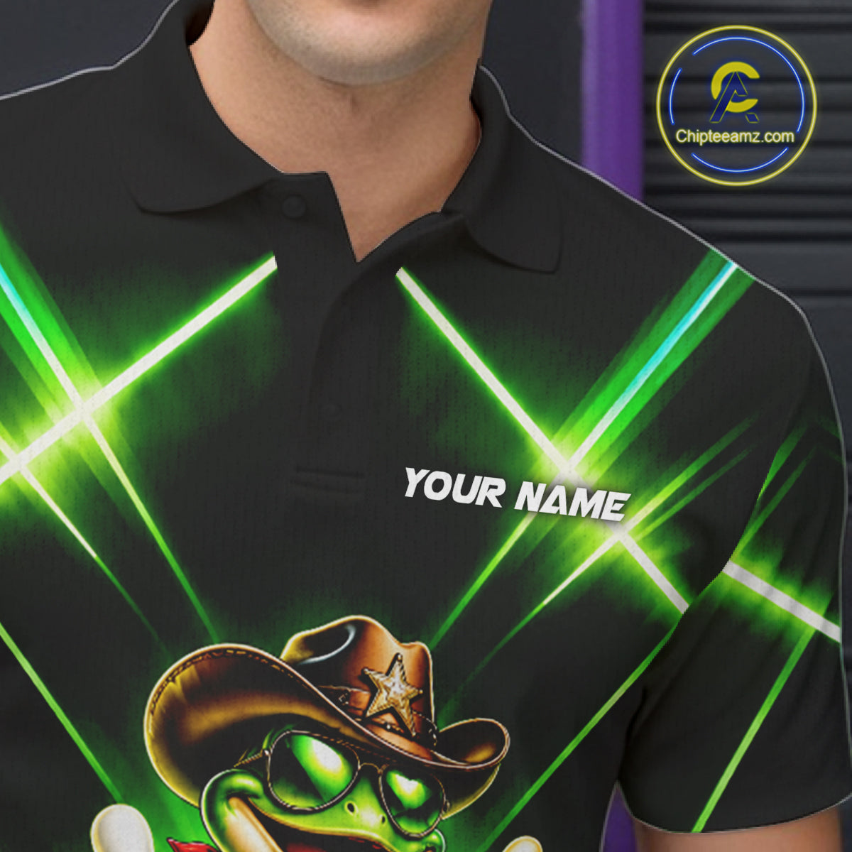 Green Funny Neon Cowboy Frog Bowling Shirts For Men Custom Bowling League Bowling Team Jersey TDM7727