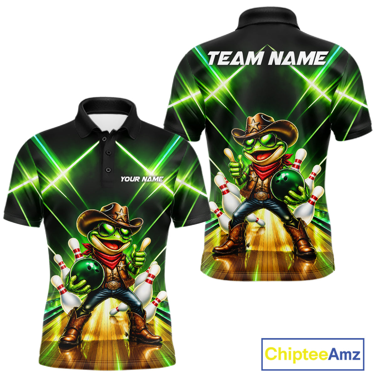 Green Funny Neon Cowboy Frog Bowling Shirts For Men Custom Bowling League Bowling Team Jersey TDM7727