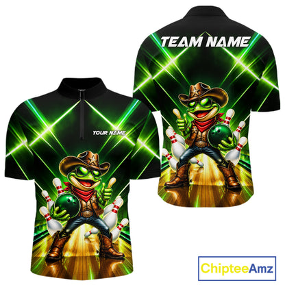 Green Funny Neon Cowboy Frog Bowling Shirts For Men Custom Bowling League Bowling Team Jersey TDM7727