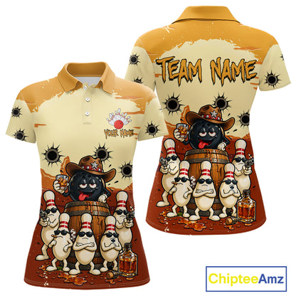 Funny Drunk Cowboy Bourbon Bowling Shirts For Women Custom Bowling Team Outfit Jersey Polo & 1/4 Zip TDM7728