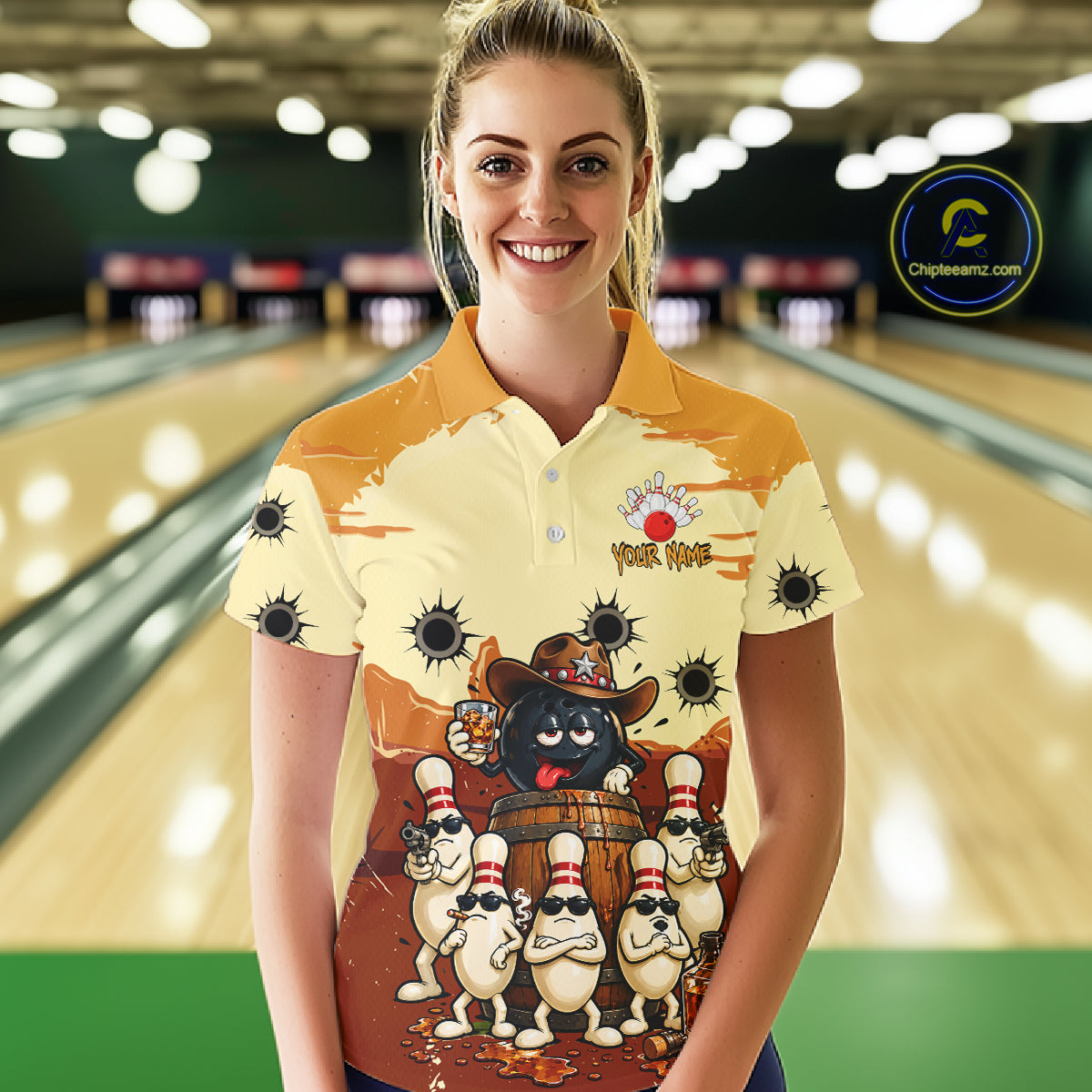 Funny Drunk Cowboy Bourbon Bowling Shirts For Women Custom Bowling Team Outfit Jersey Polo & 1/4 Zip TDM7728