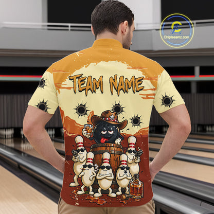 Funny Drunk Cowboy Bourbon Bowling Shirts For Men Custom Bowling Team Outfit Jersey Polo & 1/4 Zip TDM7728