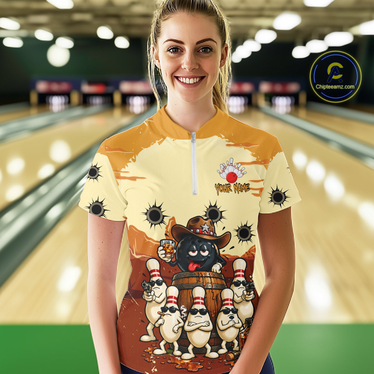 Funny Drunk Cowboy Bourbon Bowling Shirts For Women Custom Bowling Team Outfit Jersey Polo & 1/4 Zip TDM7728