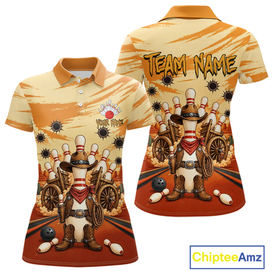 Funny Pins Cowboy Bowling Shirt For Women Custom Bowling Team Outfit, Bowling Jersey Polo & 1/4 Zip TDM7729