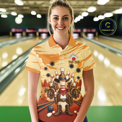 Funny Pins Cowboy Bowling Shirt For Women Custom Bowling Team Outfit, Bowling Jersey Polo & 1/4 Zip TDM7729