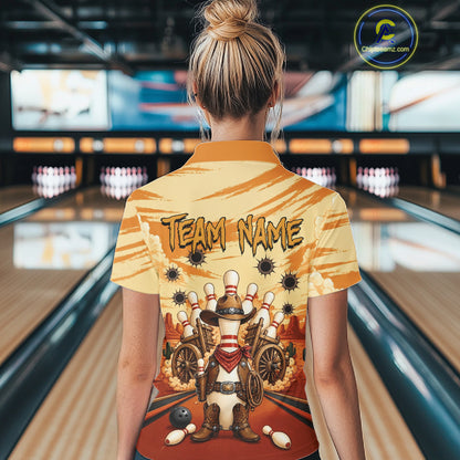 Funny Pins Cowboy Bowling Shirt For Women Custom Bowling Team Outfit, Bowling Jersey Polo & 1/4 Zip TDM7729