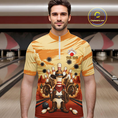 Funny Pins Cowboy Bowling Shirt For Men Custom Bowling Team Outfit, Bowling Jersey Polo & 1/4 Zip TDM7729