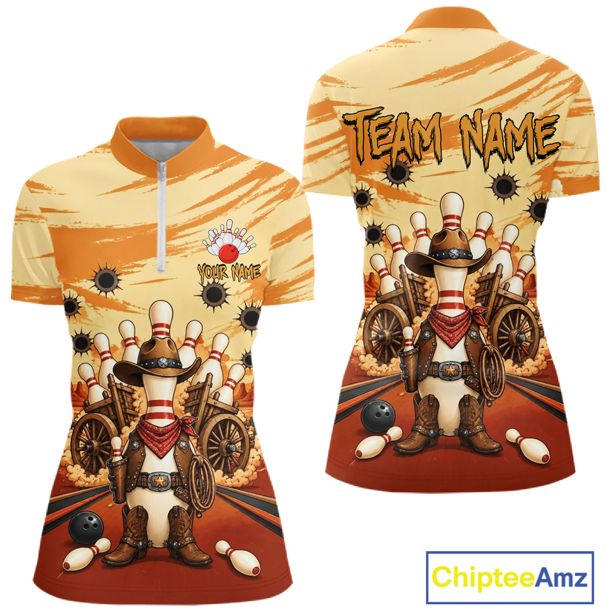 Funny Pins Cowboy Bowling Shirt For Women Custom Bowling Team Outfit, Bowling Jersey Polo & 1/4 Zip TDM7729