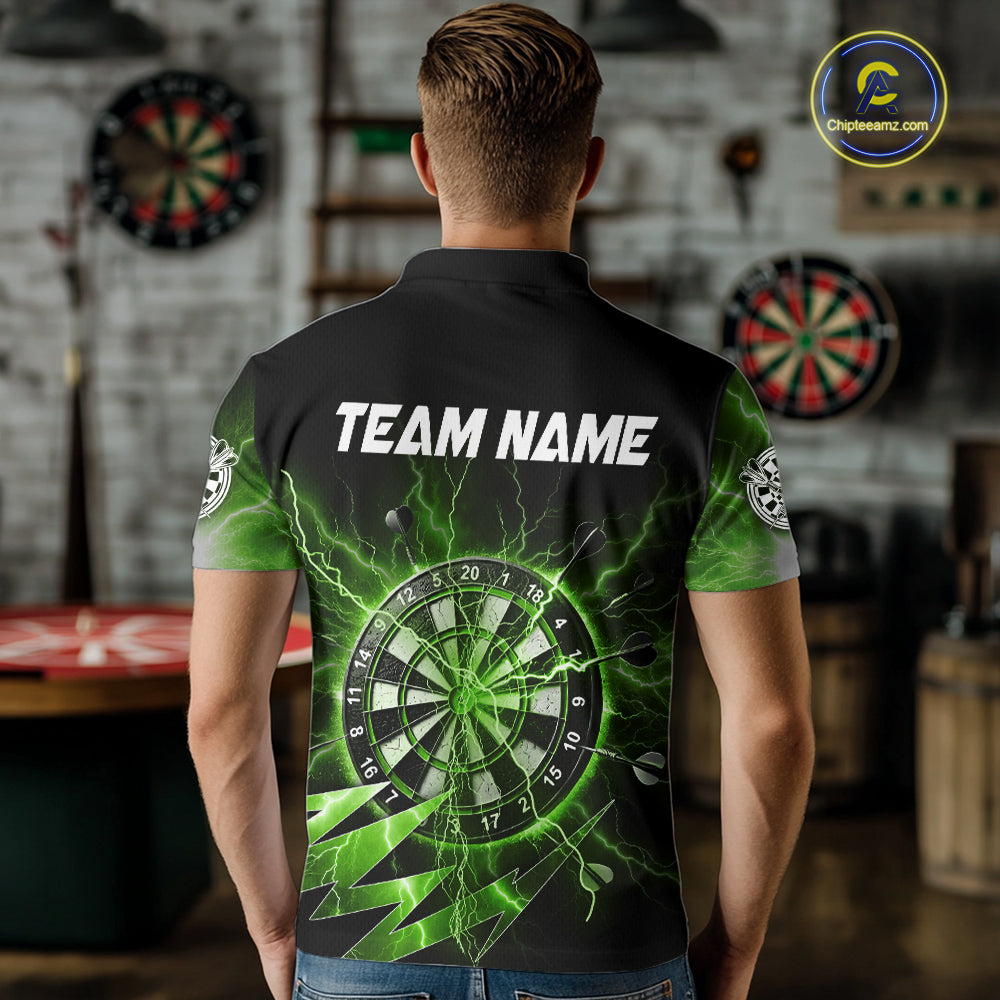 Personalized Green Dartboard Thunder Storm Lightning Darts Shirts For Men Custom Darts Team Jersey TDM7732
