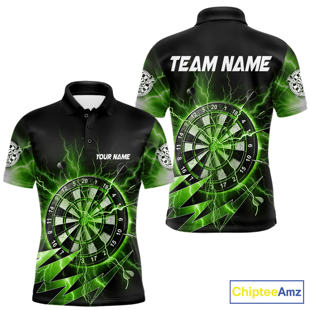 Personalized Green Dartboard Thunder Storm Lightning Darts Shirts For Men Custom Darts Team Jersey TDM7732