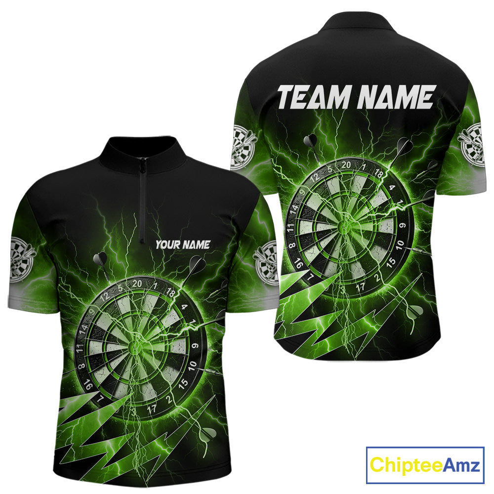 Personalized Green Dartboard Thunder Storm Lightning Darts Shirts For Men Custom Darts Team Jersey TDM7732