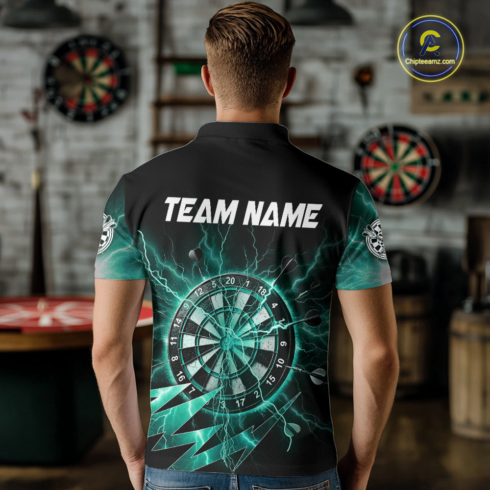 Personalized Teal Dartboard Thunder Storm Lightning Darts Shirts For Men Custom Darts Team Jersey TDM7733