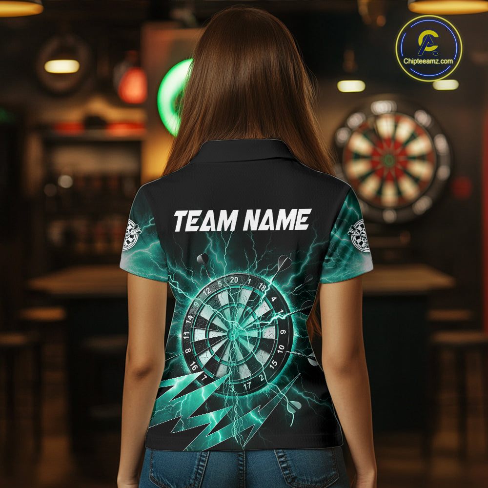 Personalized Teal Dartboard Thunder Storm Lightning Darts Shirts For Women Custom Darts Team Jersey TDM7733
