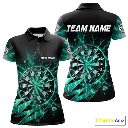Personalized Teal Dartboard Thunder Storm Lightning Darts Shirts For Women Custom Darts Team Jersey TDM7733