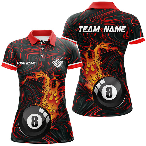 Personalized 8 Ball Pool Fire 3D Women Polo Shirts Custom Unique Billiard Shirts For Pooler TDM0461