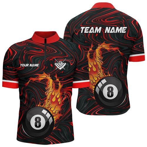 Personalized 8 Ball Pool Fire 3D Men Quarter-Zip Shirts Custom Name Unique Billiard Shirts TDM0461