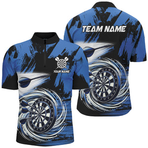 Funny Blue Swirling Darts Board Custom Dart Polo & 1/4 Zip For Men, Cool Darts Shirts Team Jerseys TDM2879