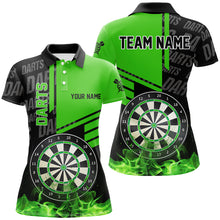 Load image into Gallery viewer, Black And Green Fire Darts Shirts For Women Custom Darts League Team Jerseys Darts Polo &amp; 1/4 Zip TDM2880