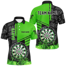 Load image into Gallery viewer, Black And Green Fire Darts Shirts For Men Custom Darts League Team Jerseys Darts Polo &amp; 1/4 Zip TDM2880