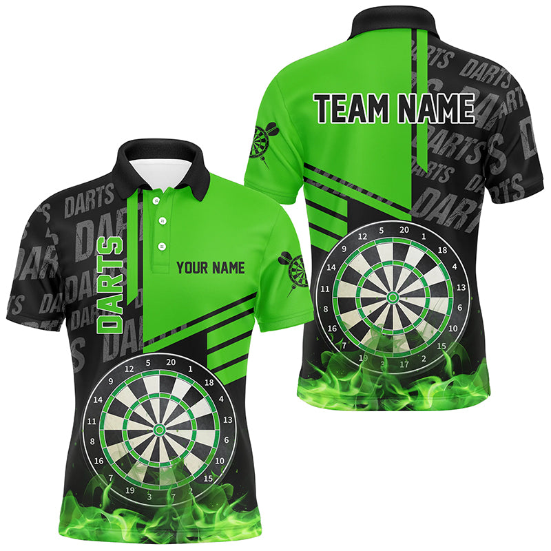 Black And Green Fire Darts Shirts For Men Custom Darts League Team Jerseys Darts Polo & 1/4 Zip TDM2880