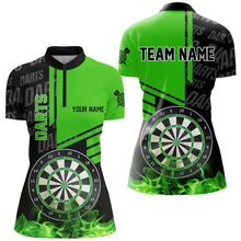 Load image into Gallery viewer, Black And Green Fire Darts Shirts For Women Custom Darts League Team Jerseys Darts Polo &amp; 1/4 Zip TDM2880