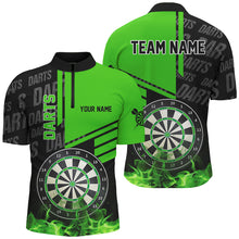 Load image into Gallery viewer, Black And Green Fire Darts Shirts For Men Custom Darts League Team Jerseys Darts Polo &amp; 1/4 Zip TDM2880