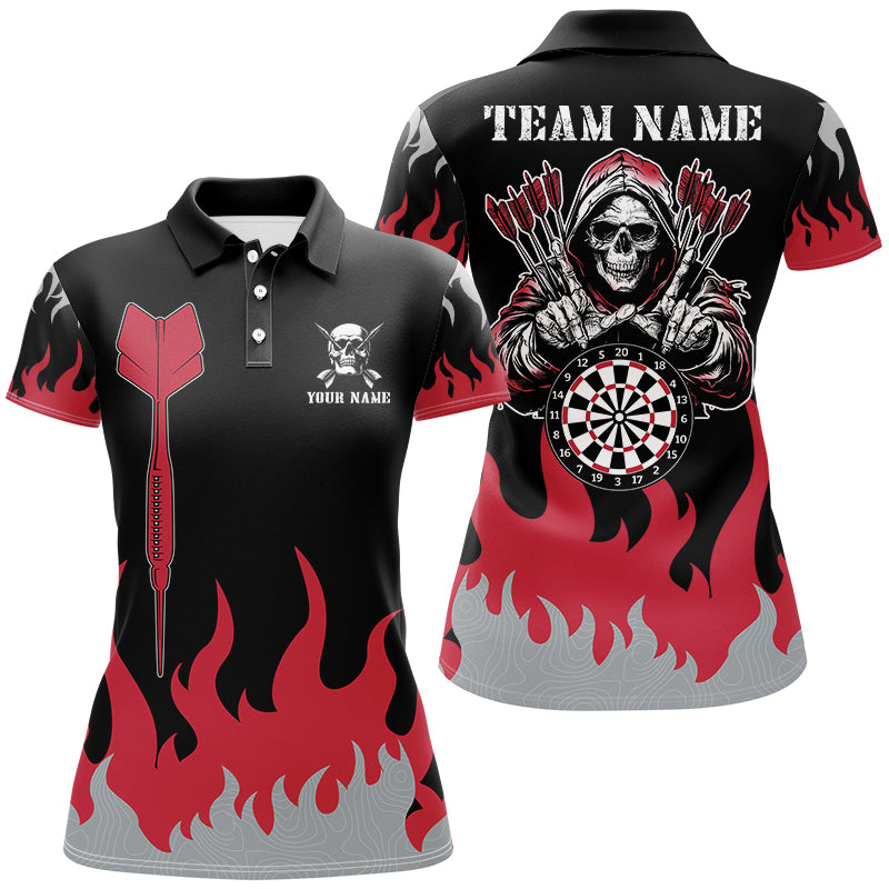 Personalized Dart Arrow And Flame Pattern Custom Women Dart Shirts, Death Skeleton Scary Dart Jerseys TDM2884