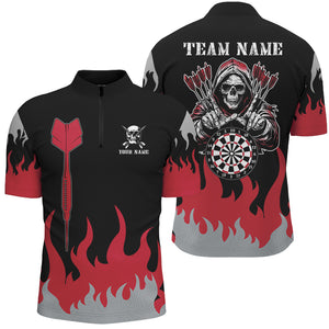 Personalized Dart Arrow And Flame Pattern Custom Men Dart Shirts, Death Skeleton Scary Dart Jerseys TDM2884