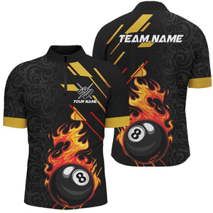 Funny 8 Ball Pool Flame Billiard Jerseys Custom Polo & 1/4 Zip For Men, Billiard Team Shirts TDM2886